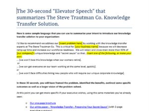 “Elevator Speech” on the Knowledge Transfer Solution